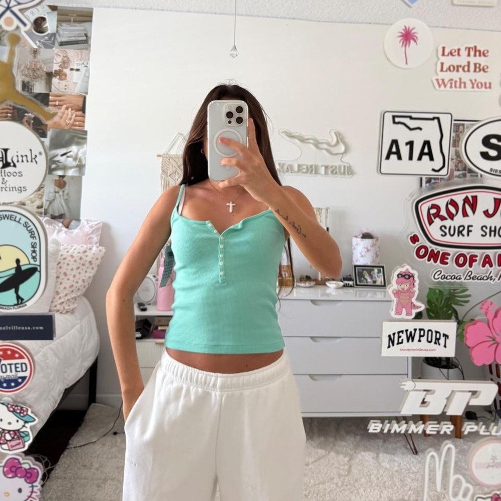 Brandy Melville teal ribbed tank top